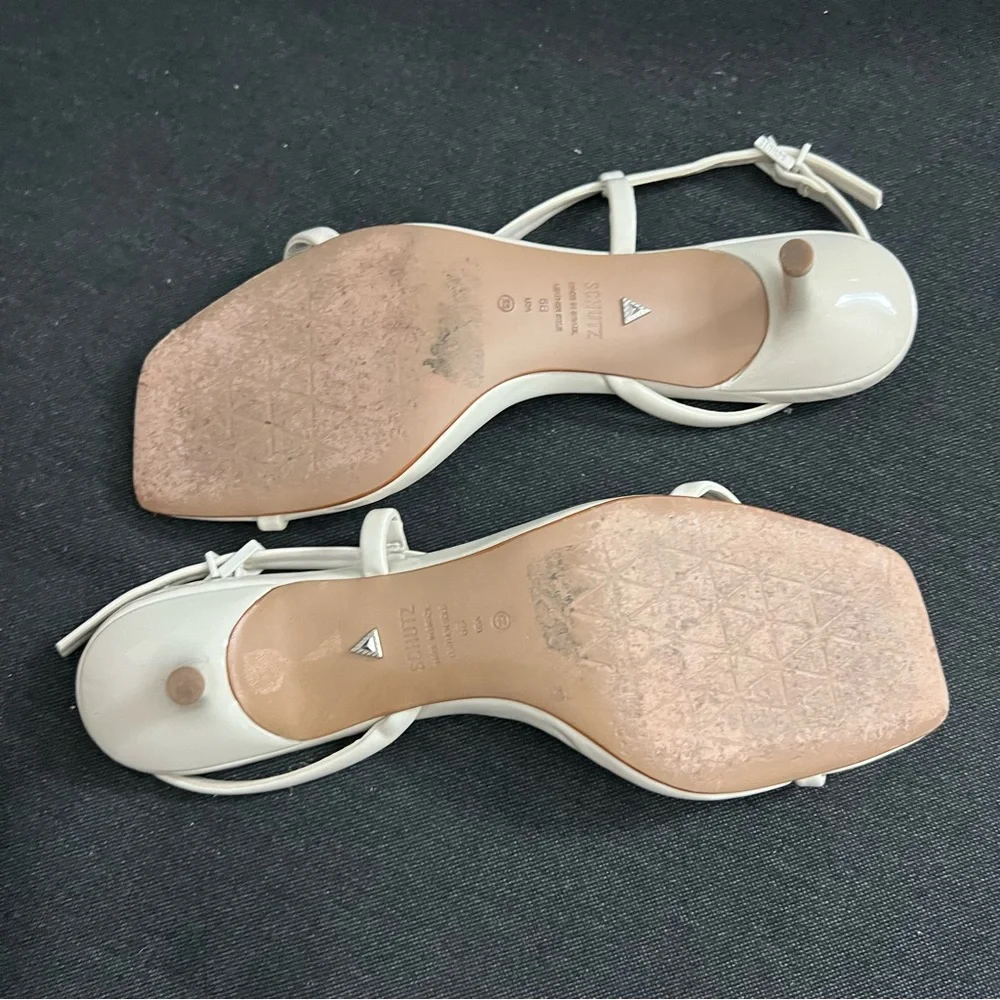 SCHUTZ Heloise Kitten Heels Neutral Strappy Sandals in Pearl